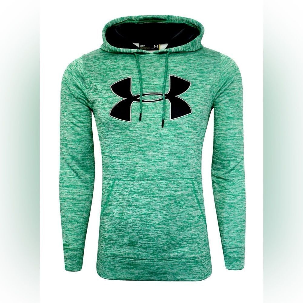 Under Armour Men’s Pullover Hoodie Green Heather Black Logo Sweatshirt. Med